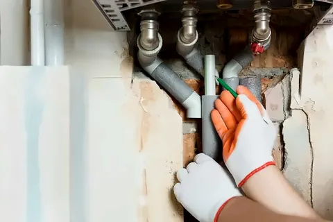 Duvar içinde yalıtımlı kalorifer tesisatı boruları ve bağlantıları
